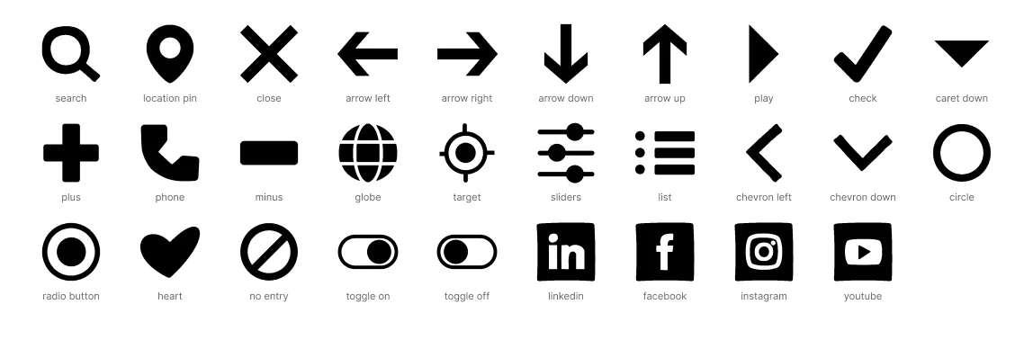 Functional interface icons including search, location, arrows and list controls